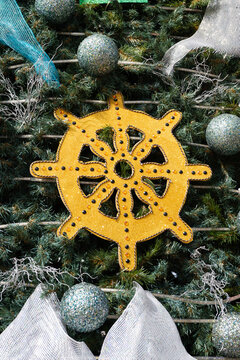 christmas tree decoration background with wheel. christmas tree decoration