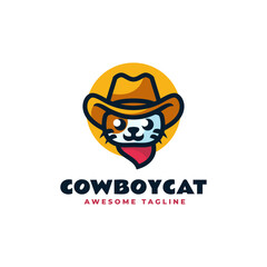 Vector Logo Illustration Cowboy Cat Mascot Cartoon Style.