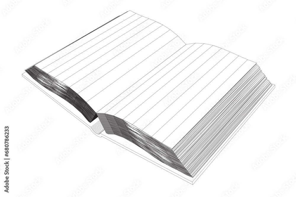 Poster wireframe of an open book made of black lines isolated on a white background. isometric view. 3d. ve