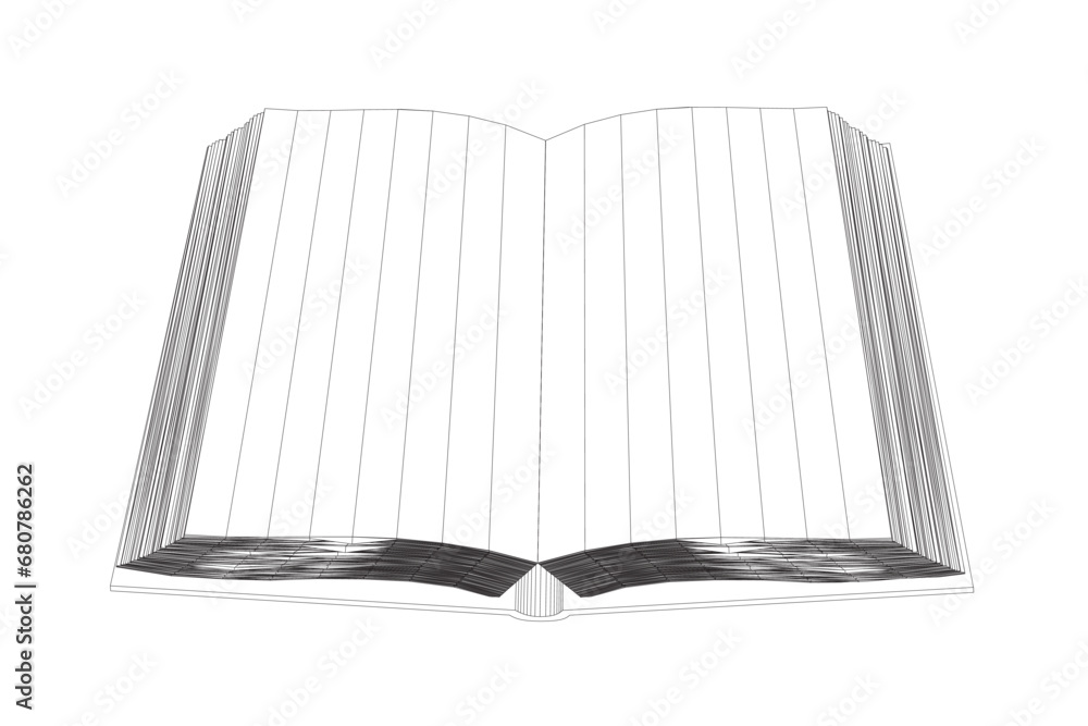 Poster wireframe of an open book made of black lines isolated on a white background. view from above. 3d. v