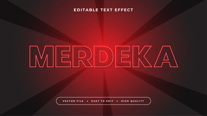 Editable text effect. Red merdeka text on gradient color background.