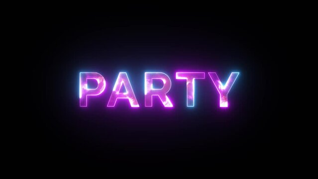 Party text with Glowing Fire Neon on a black background. 4K motion graphic