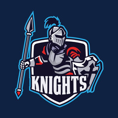 Exclusive knight e-sport logo template. Warrior medieval style logo design vector.