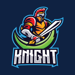 Fototapeta premium Exclusive knight e-sport logo template. Warrior medieval style logo design vector.
