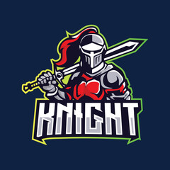 Exclusive knight e-sport logo template. Warrior medieval style logo design vector.