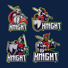 Fototapeta na wymiar Exclusive knight e-sport logo template. Warrior medieval style logo design vector.