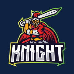 Exclusive knight e-sport logo template. Warrior medieval style logo design vector.