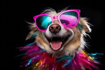 Exuberant Party Dog with Glittery Celebration