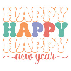 Happy New Year 2024 Svg Groovy Wavy Retro Sublimation T-shirt Design