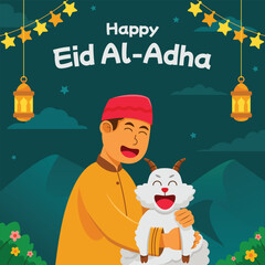 Moslem Boy Hugging Goat For Sacrifice Rite