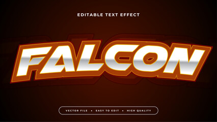 Editable text effect. Silver falcon text on dark red background.