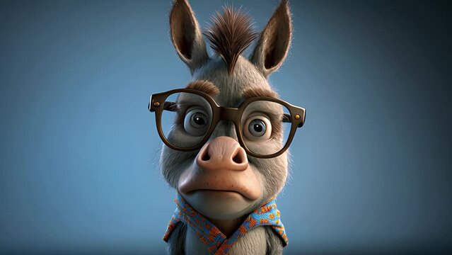 Adorable baby donkey with glasses. Created with Generative AI.	
