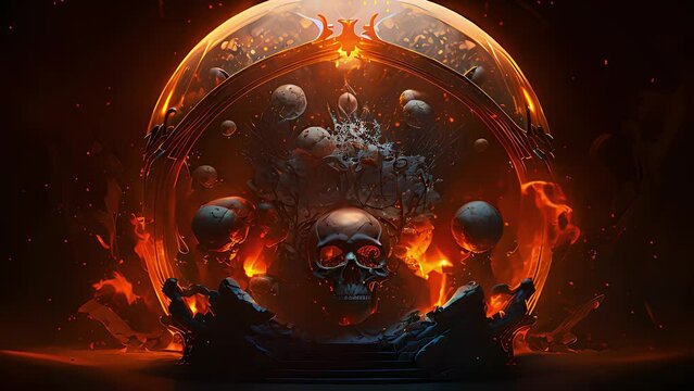 Door to hell, the passage to the kingdom of the dead inside a crystal sphere Created with generative AI.	
