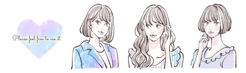 女性・女の子のイラスト素材セット