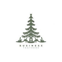 Simple minimal linear pine tree evergreen logo design vector