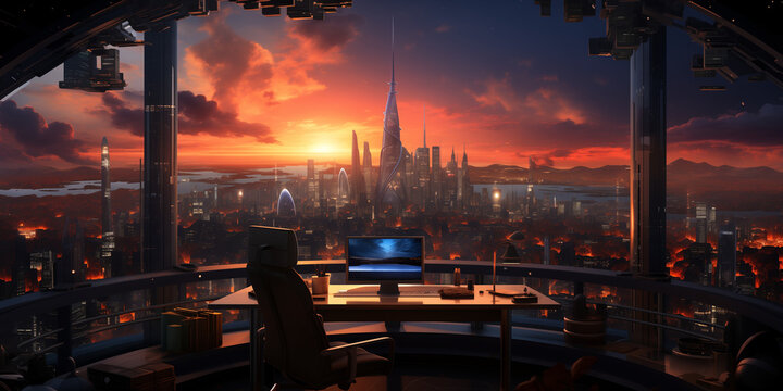 sunset in the office on top of a building
