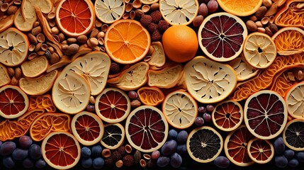 a digital mosaic of dried fruits forming an elegant and visually appealing pattern