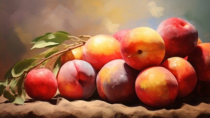 Fototapeta na wymiar a digital painting of stone fruits in an impressionistic style, capturing their rich colors