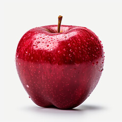 red whole apple with drops on a white background