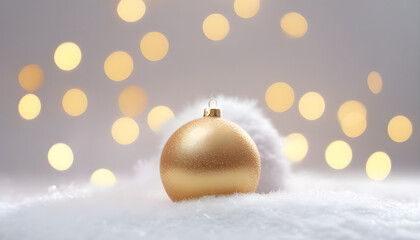 golden christmas ball on snow
