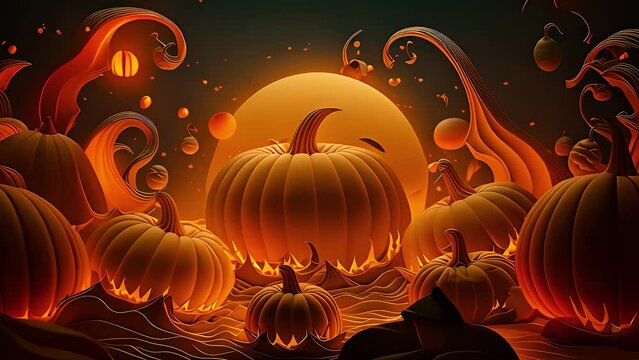 Creepy burning halloween pumpkins. Created with generative AI.	
