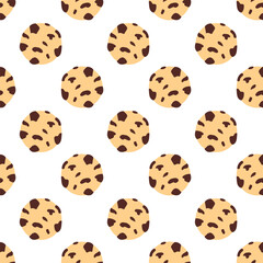 Chocolate Chip Cookies doodle seamless pattern. Cartoon vector flat illustration background. For print, textile, web, home decor, fashion, surface, graphic design.