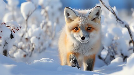 Fototapeta premium Red Fox Walking On Snow Ani , Wallpaper Pictures, Background Hd