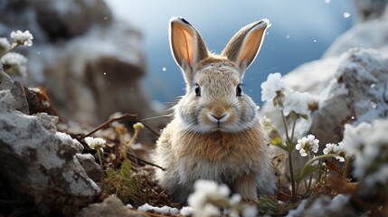 Fototapeta na wymiar Snow Dusted Desert Cottontail Rabbit Sylvilagus , Wallpaper Pictures, Background Hd