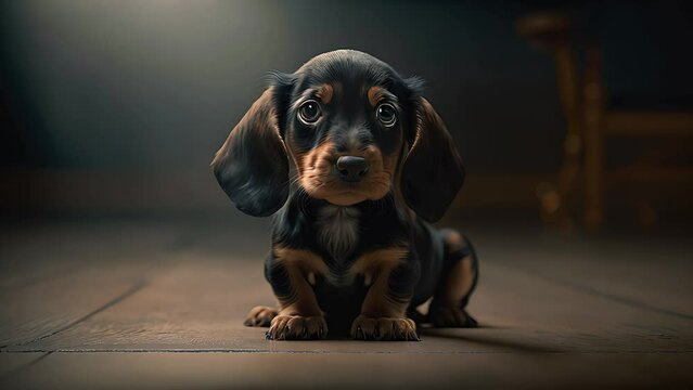 Face of a sad dachshund dog. Created with Generative AI.	
