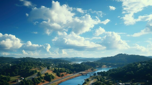 Highway Horizon On Blue Sky Clouds , Wallpaper Pictures, Background Hd
