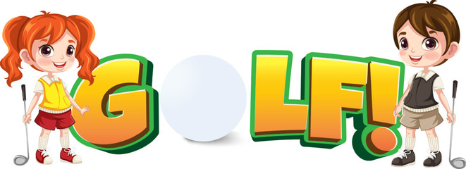 Young boy and girl holding golf club