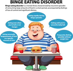 Unhealthy Fat Male Cartoon with Binge Eating Disorder