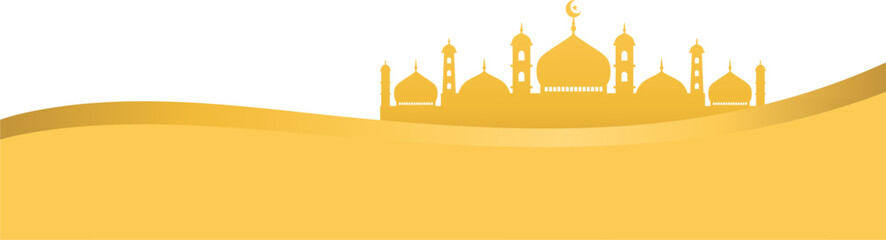 Golden mosque islamic footer border frame for ramadan or eid mubarak greeting decoration