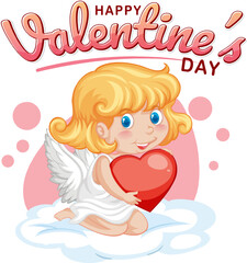 Cute Angel on Happy Valentine's Day Icon Banner