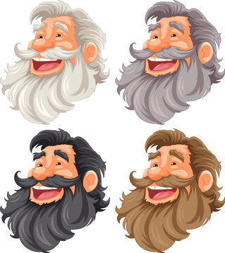 Smiling Cartoon Old Man with Colorful Beard and Mustache