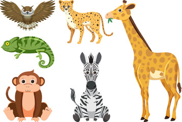 Wild Animals in Simple Cartoon Style