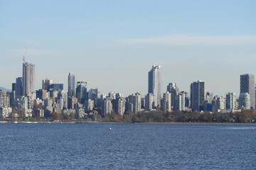 Skyline of the city of Vancouver as seen from Jericho Beach during a fall season in Vancouver, British Columbia, Canada