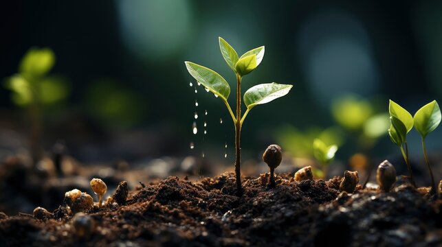 Green Seedling Growing On Ground Rain , Wallpaper Pictures, Background Hd