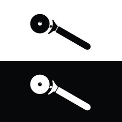 Pizza cutter flat silhouette vector. Silhouette kitchen utensil icon. Set of black and white symbols for kitchen concept. Kitchen gadgets, tools. Kitchenware