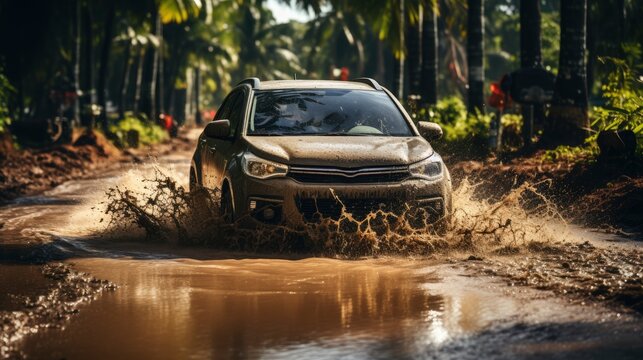 Car Passing Through Flooded Road Driving , Wallpaper Pictures, Background Hd