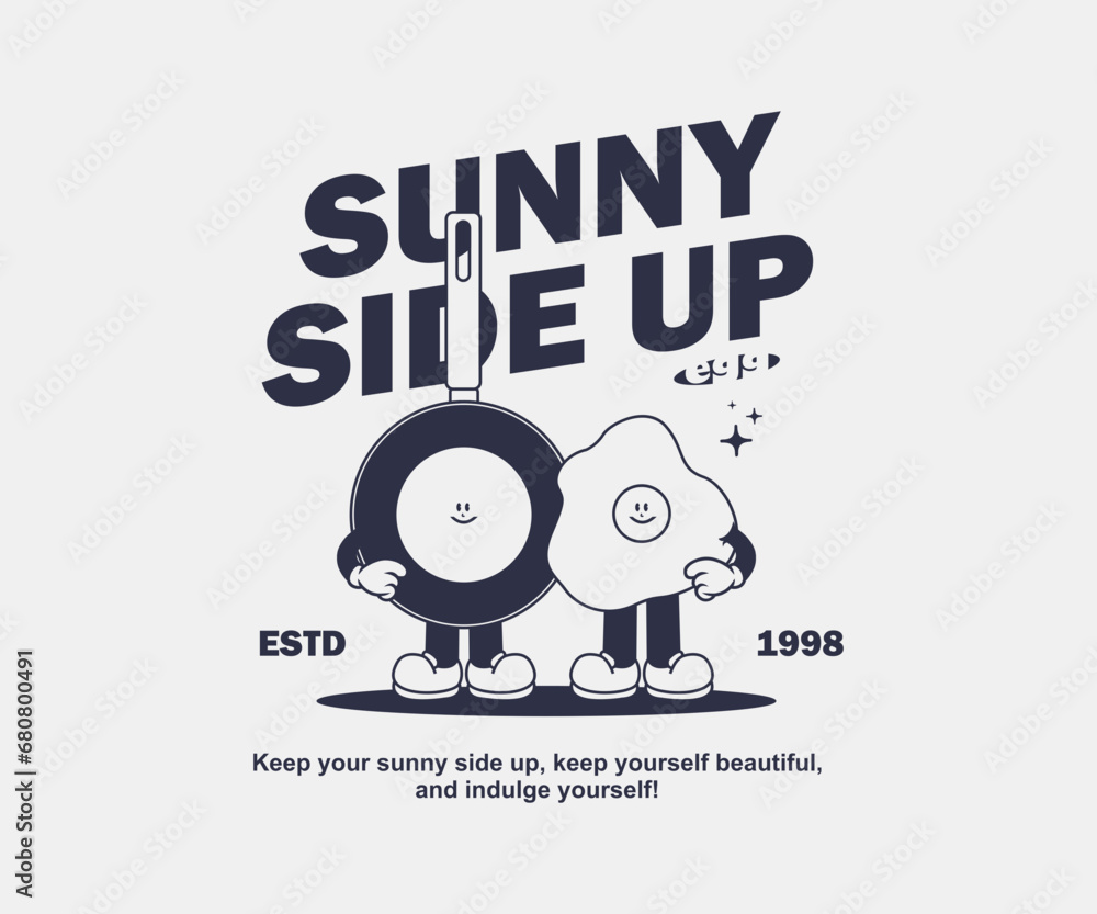 Sticker Retro Poster cartoon character of sunny side up egg Graphic Design for T shirt Street Wear and Urban Style	