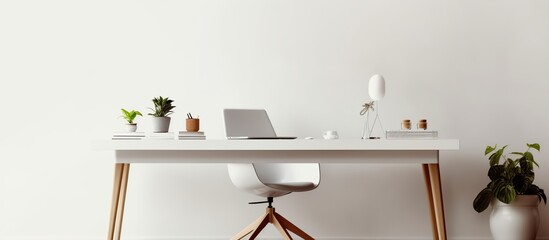 modern minimalist workspace in a clean white room