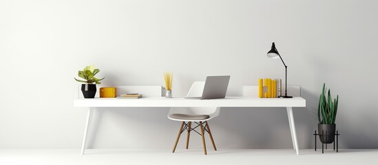 modern minimalist workspace in a clean white room