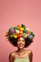 Beauté Nutritive: Femme avec sa Couronne Colorée de Légumes Frais