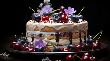 cake with cherries HD 8K wallpaper Stock Photographic Image 