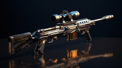 Modern and powerful sniper rifle with a telescopic sight mounted on a bipod. - obrazy, fototapety, plakaty