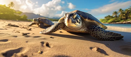 Tafelkleed a group of Sea turtles on the beach © Beny