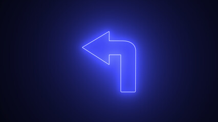 Blue color arrow points to the left. Flashing neon icon to the left arrow. left neon arrow. glowing neon arrow sign.