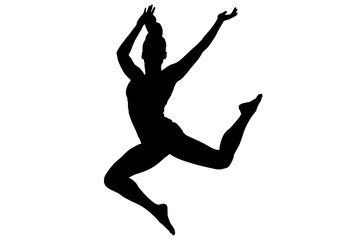 Fototapeta na wymiar Digital png silhouette image of woman jumping on transparent background