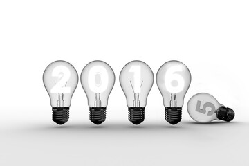 Digital png illustration of lightbulbs with year 2016 on transparent background